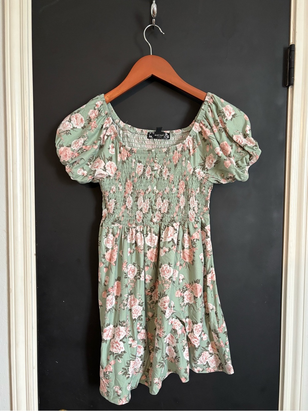 Green Floral Puff Sleeve Smocked Maternity Shirt